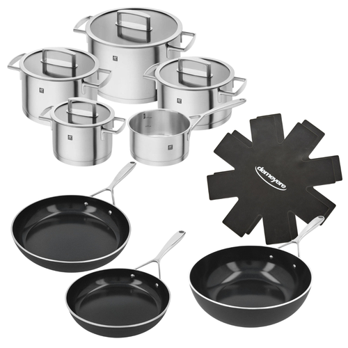 Set de 8 casseroles Zwilling « Vitality » | Avec poêles « Demeyere Alu Plus 3 Ceraforce »
