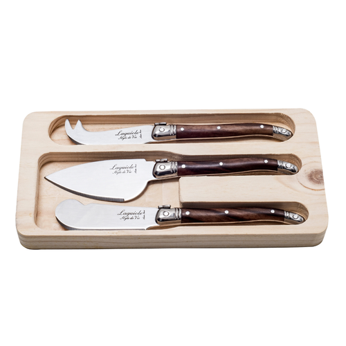 Ensemble de 3 couteaux à fromage Laguiole Style de Vie, bois foncé Premium