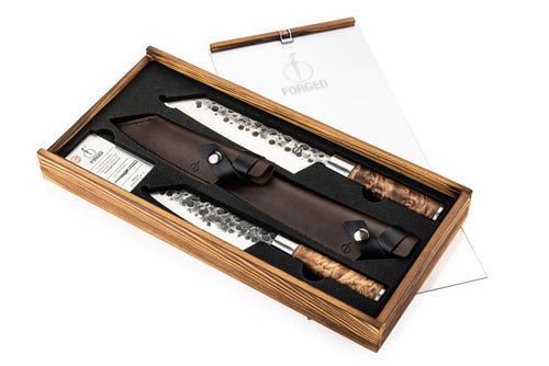 Forged Set de couteaux Bunka VG10 avec étuis en cuir